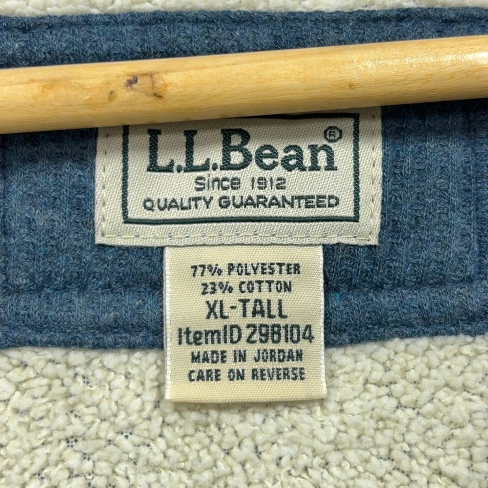 LL Bean Waffle Fleece Henley Mens XL Tall Rangeley Blue Sherpa Lined Sweater NWT